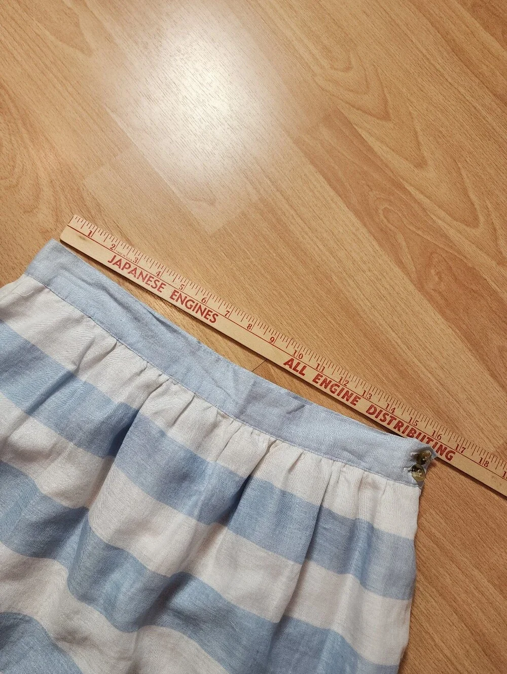 Kenar 100% Linen Mini Skirt Blue White Wide Stripes Pockets Women's Size 10